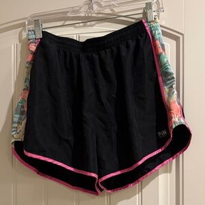 Victoria’s Secret Black Athletic Shorts with Pink Trim and Tropical Side Panels